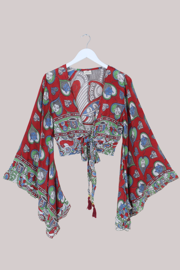 Venus Vintage Cotton Wrap Top in Lilypad Ladies - Size S/M