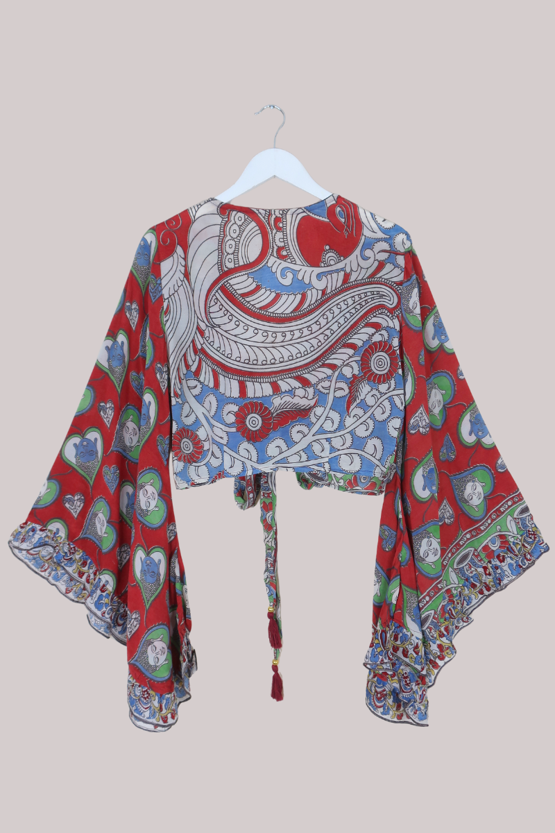 Venus Vintage Cotton Wrap Top in Garnet Faces - Size M/L