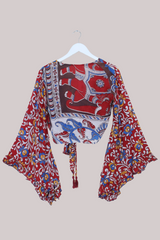 Venus Vintage Cotton Wrap Top in Abstract Paisley Elephant - Size XS