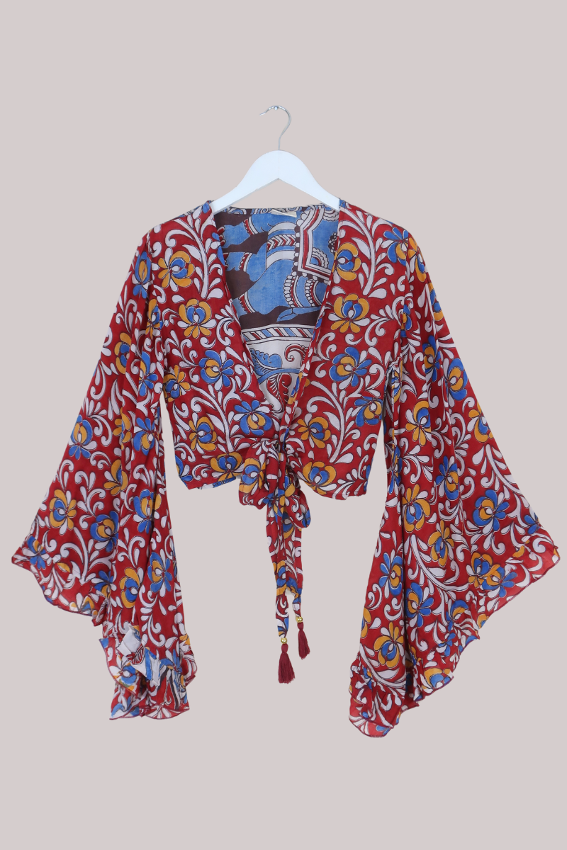 Venus Vintage Cotton Wrap Top in Carnival Red Paisley - Size XS