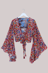Venus Vintage Cotton Wrap Top in Carnival Red Paisley - Size XS