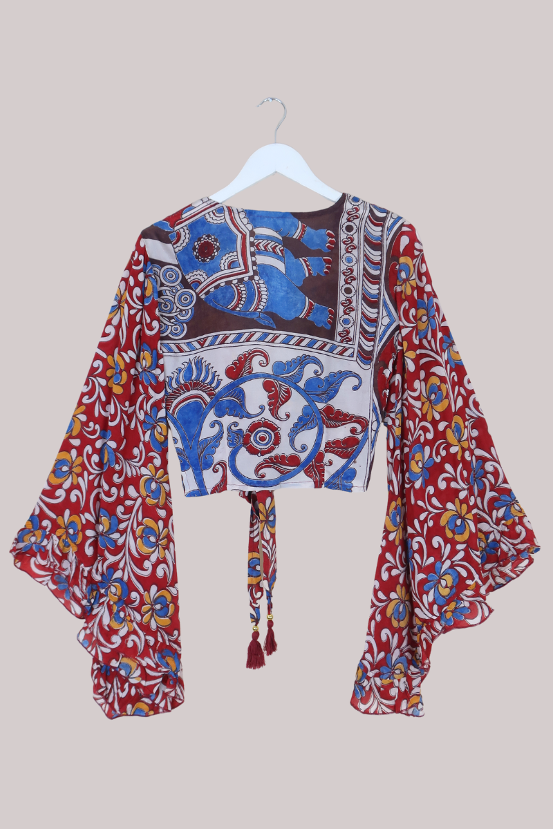 Venus Vintage Cotton Wrap Top in Carnival Red Paisley - Size XS