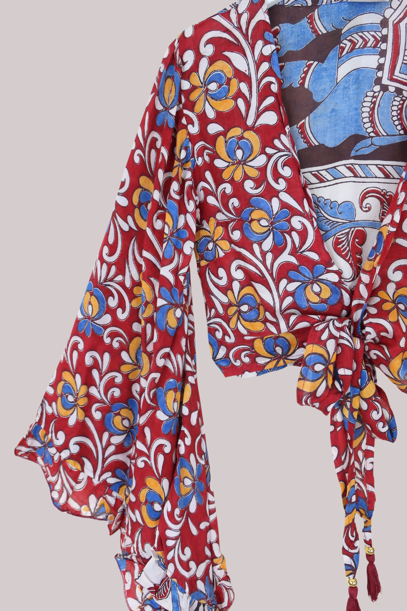 Venus Vintage Cotton Wrap Top in Carnival Red Paisley - Size XS