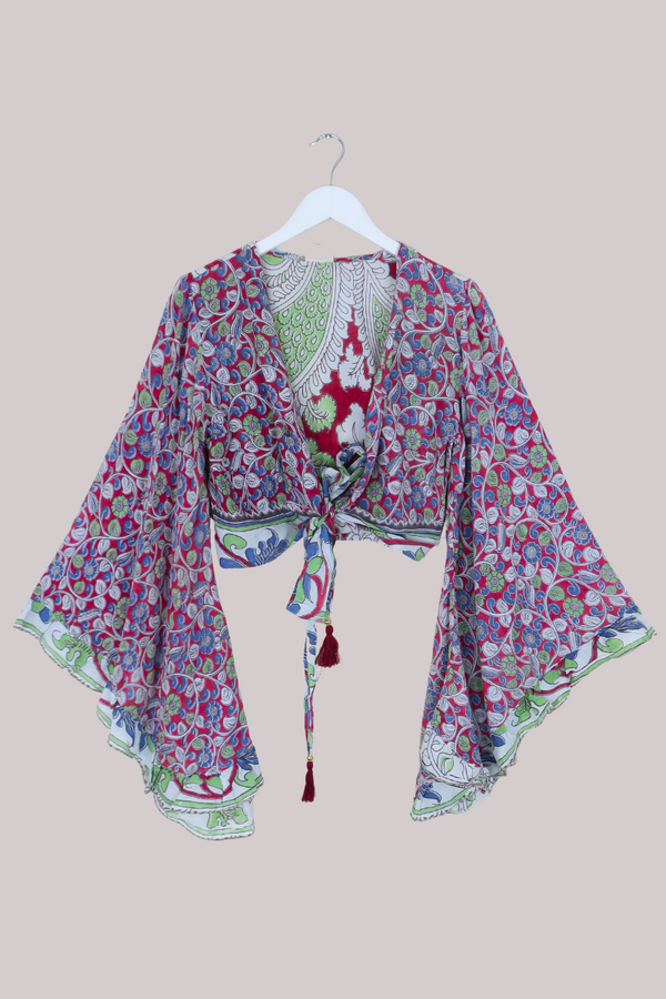 Venus Vintage Cotton Wrap Top in Scarlet Ivy Garden - Size M/L