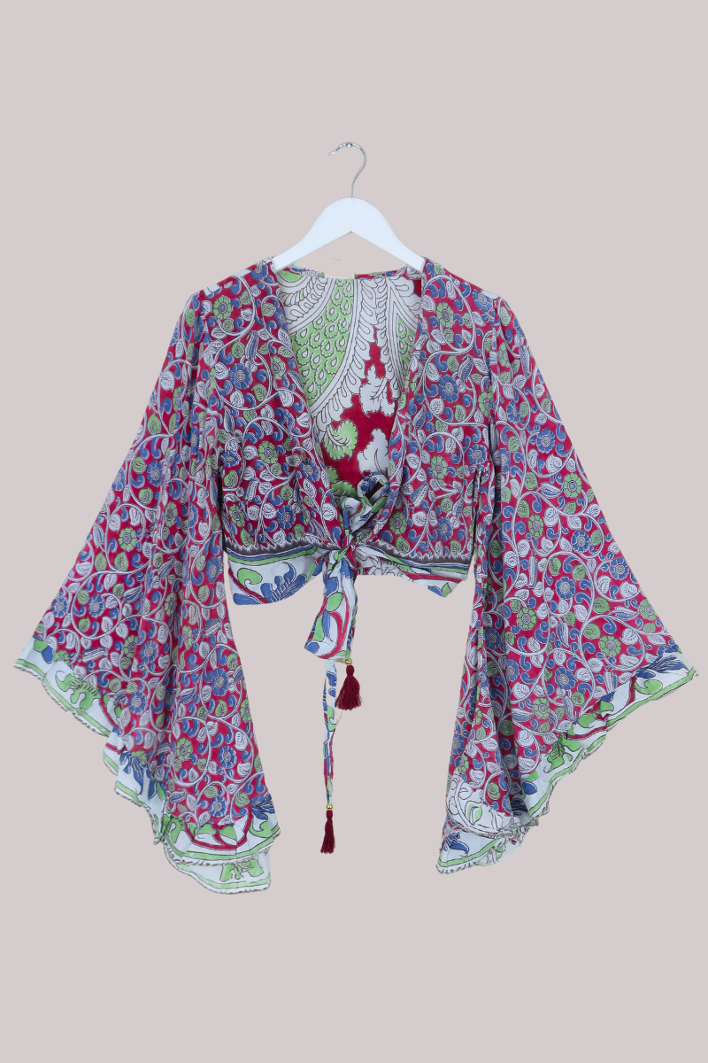 Venus Vintage Cotton Wrap Top in Scarlet Ivy Garden - Size M/L