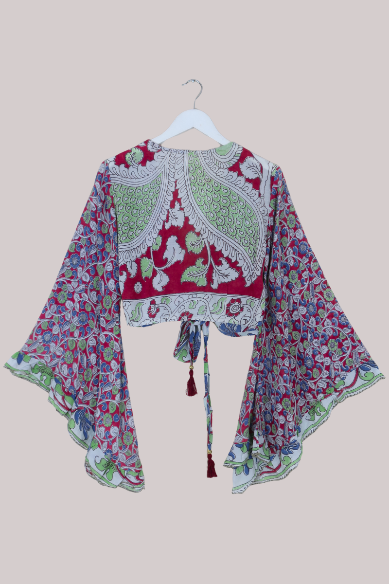 Venus Vintage Cotton Wrap Top in Scarlet Ivy Garden - Size M/L
