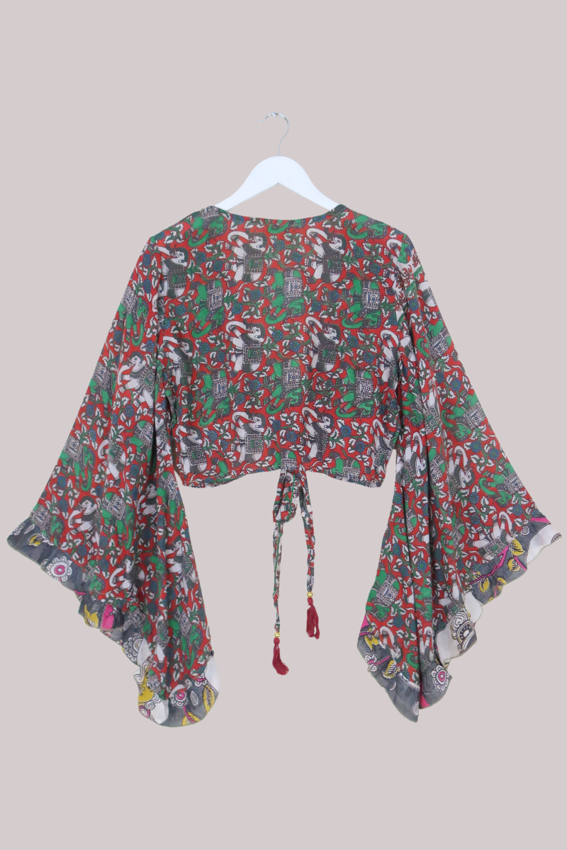 Venus Vintage Cotton Wrap Top in Abstract Opulent Elephants - Size M/L