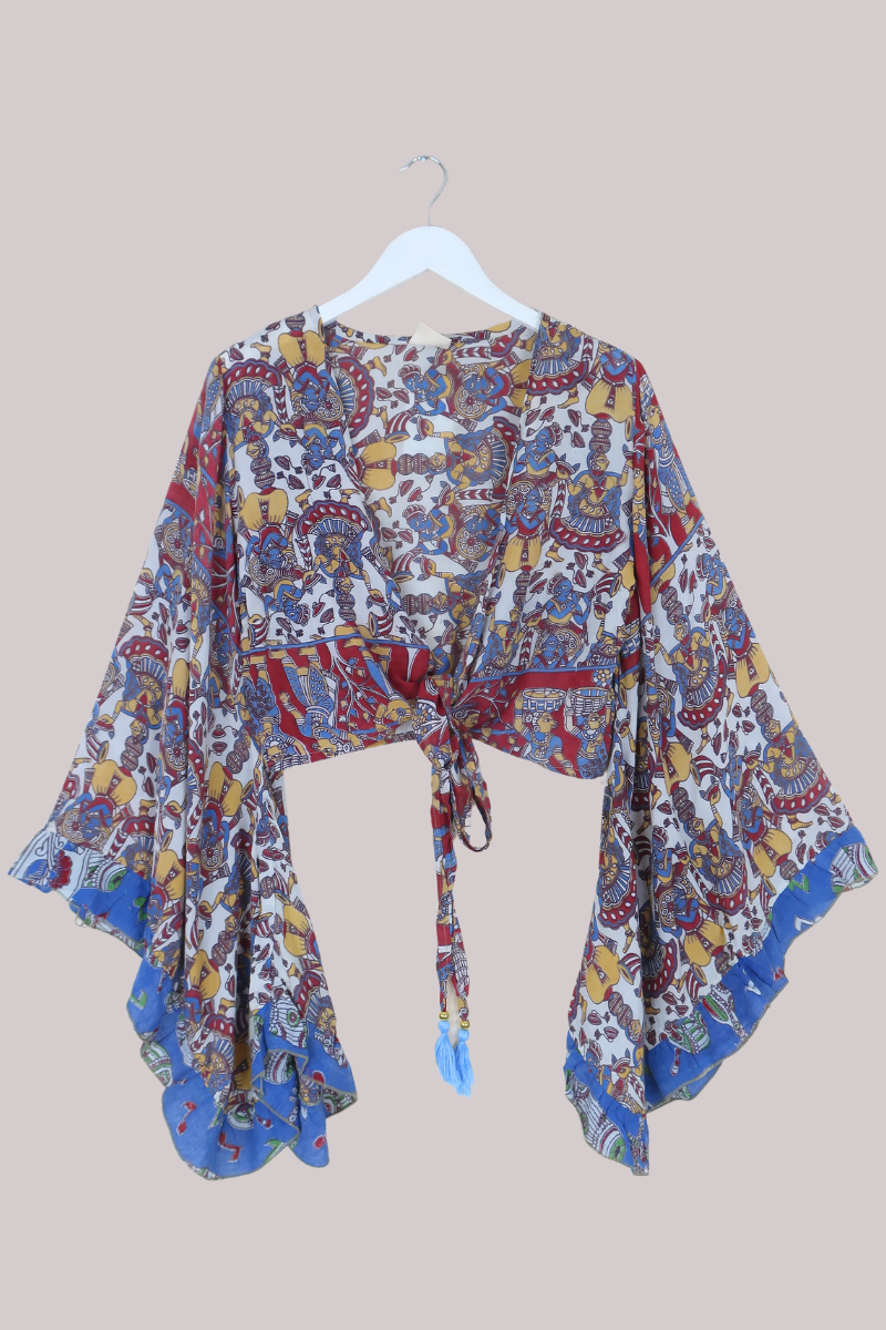 Venus Vintage Cotton Wrap Top in Abstract Festivities Print - Size M/L