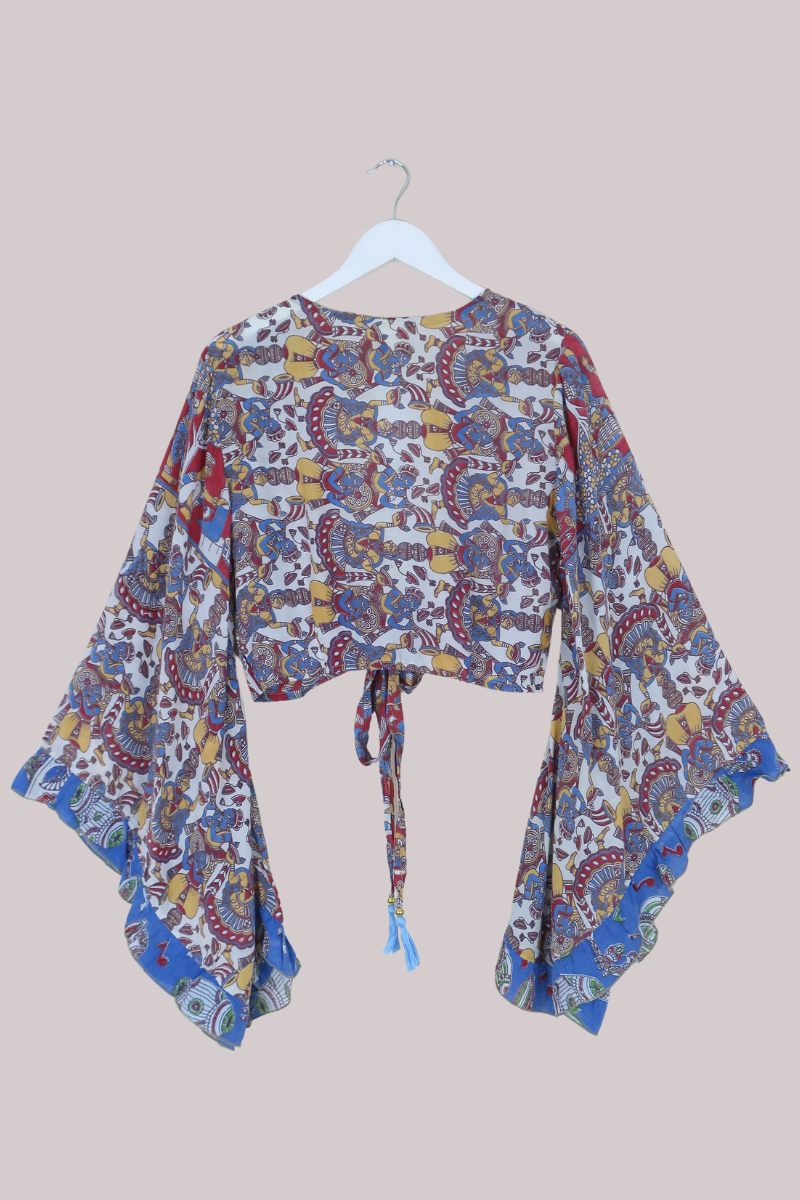 Venus Vintage Cotton Wrap Top in Abstract Festivities Print - Size M/L