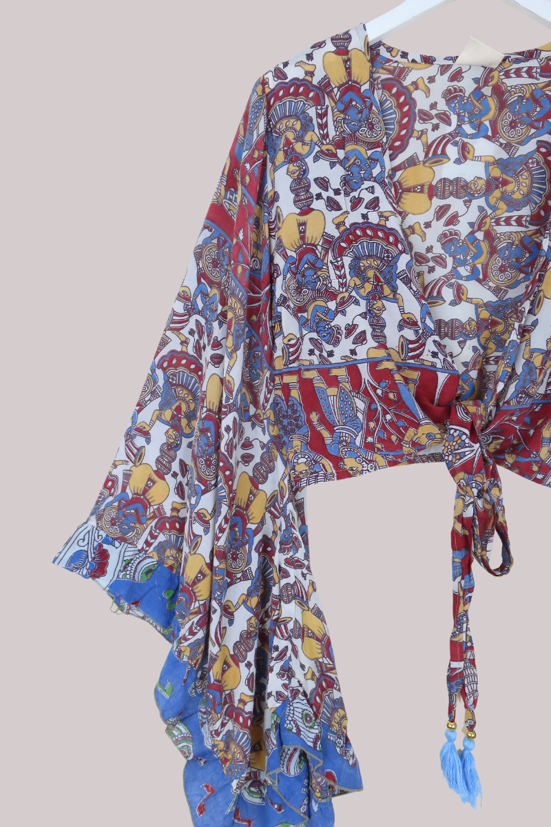 Venus Vintage Cotton Wrap Top in Abstract Festivities Print - Size M/L