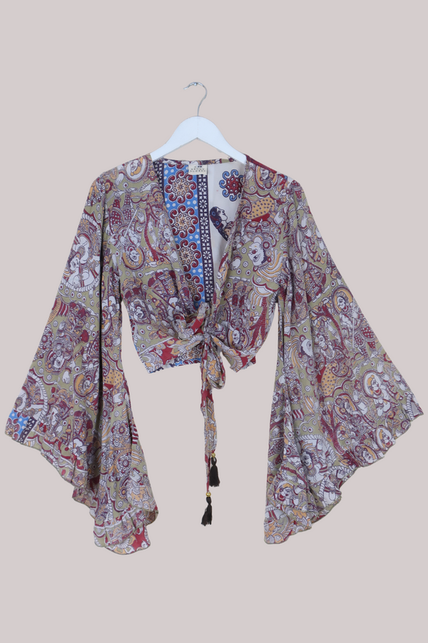 Venus Vintage Cotton Wrap Top in Tapestry Print - Size S/M