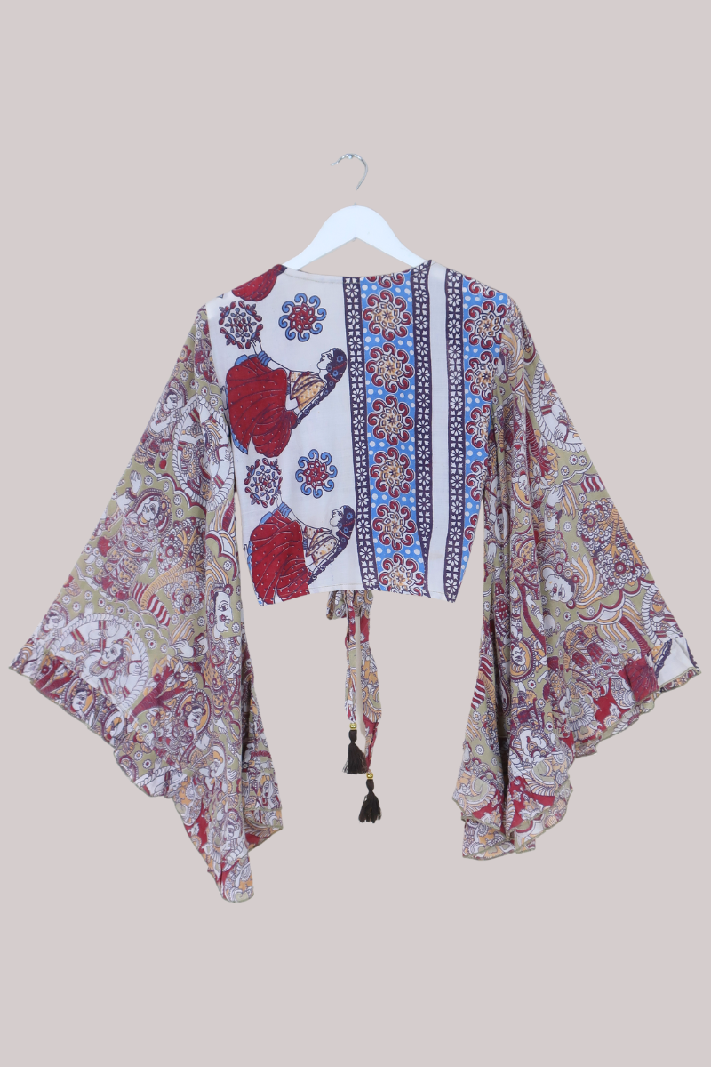 Venus Vintage Cotton Wrap Top in Tapestry Print - Size S/M