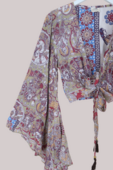 Venus Vintage Cotton Wrap Top in Tapestry Print - Size S/M