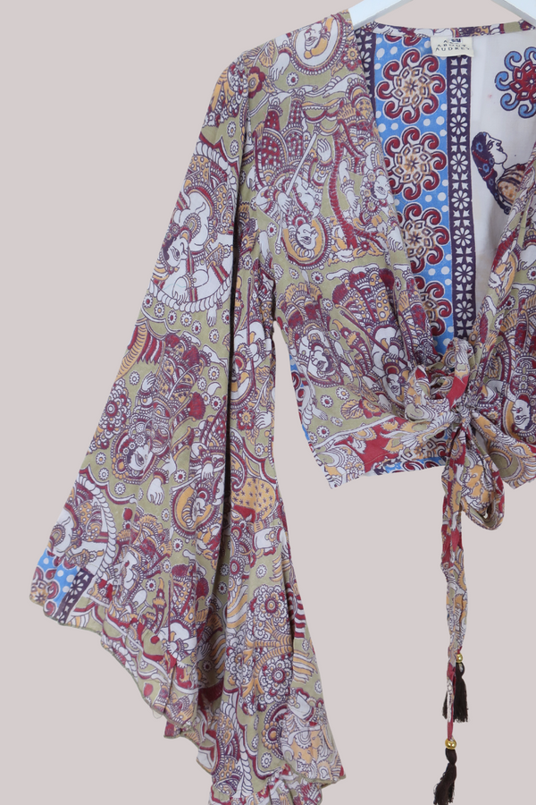 Venus Vintage Cotton Wrap Top in Tapestry Print - Size S/M
