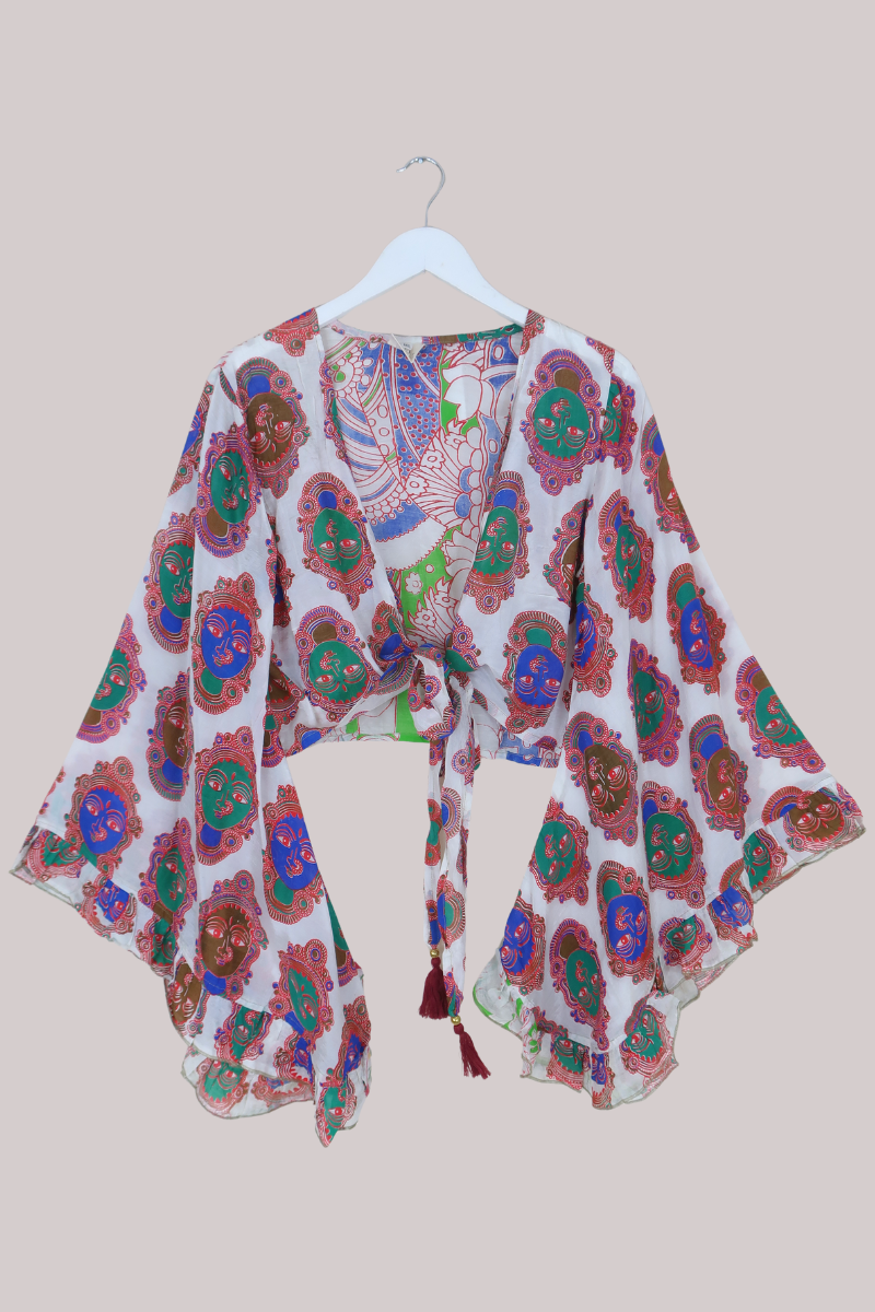 Venus Vintage Cotton Wrap Top in Vibrant Indian Tapestry - Size M/L