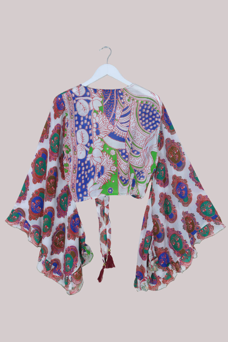 Venus Vintage Cotton Wrap Top in Vibrant Indian Tapestry - Size M/L