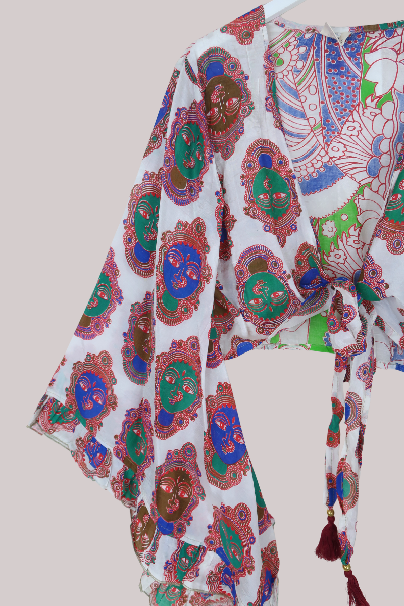 Venus Vintage Cotton Wrap Top in Vibrant Indian Tapestry - Size M/L