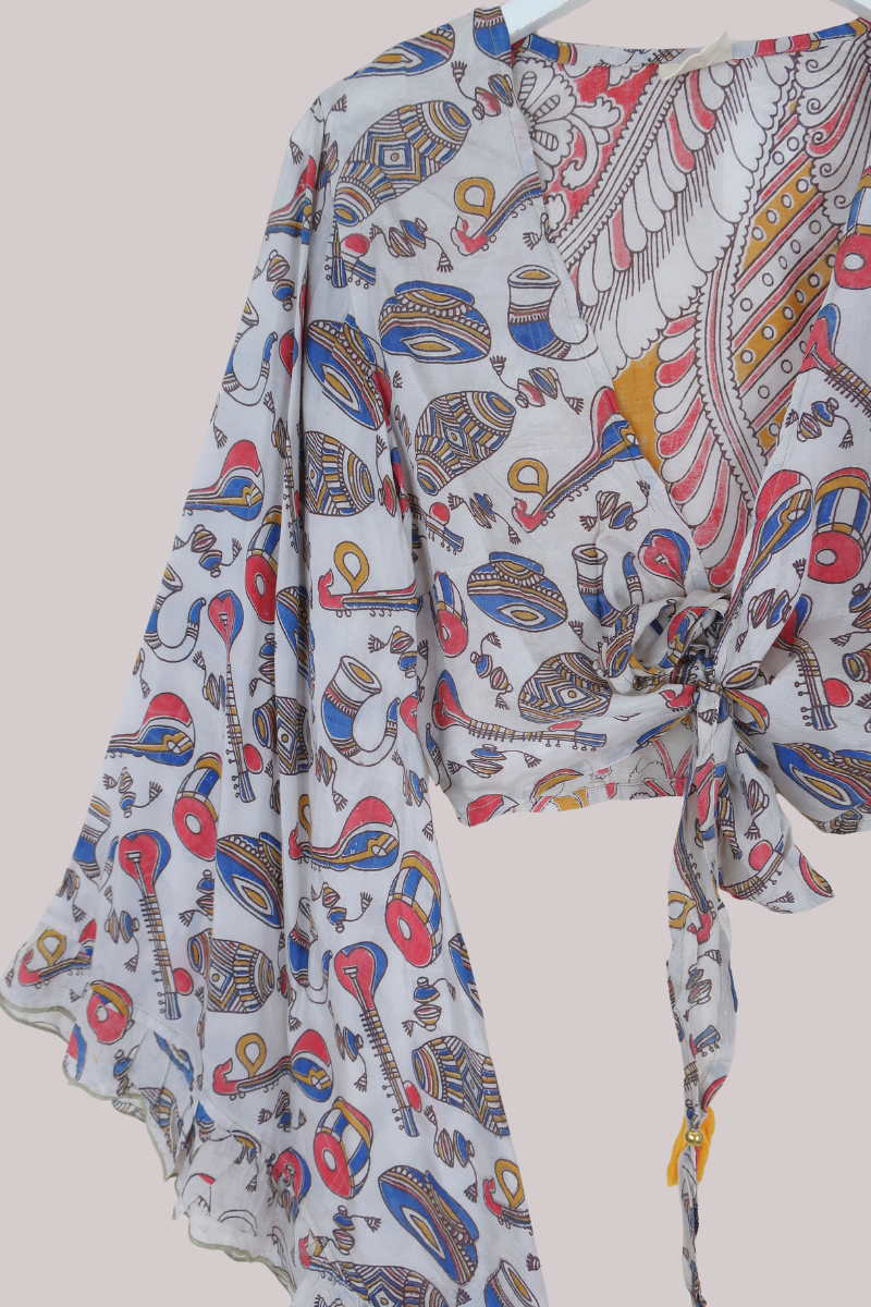 Venus Vintage Cotton Wrap Top in Traditional Instruments - Size M/L