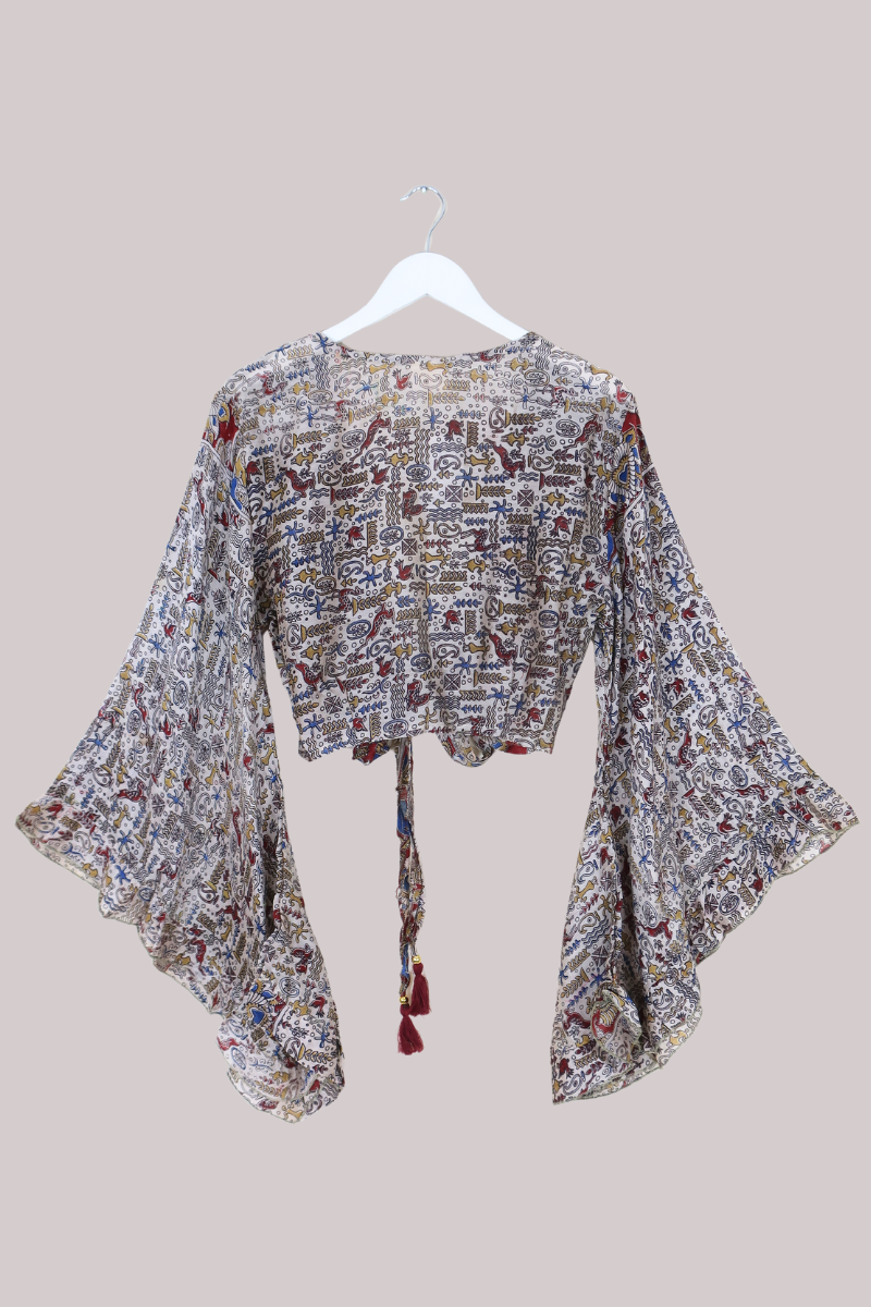 Venus Vintage Cotton Wrap Top in Abstract Story Sketches - Size S/M