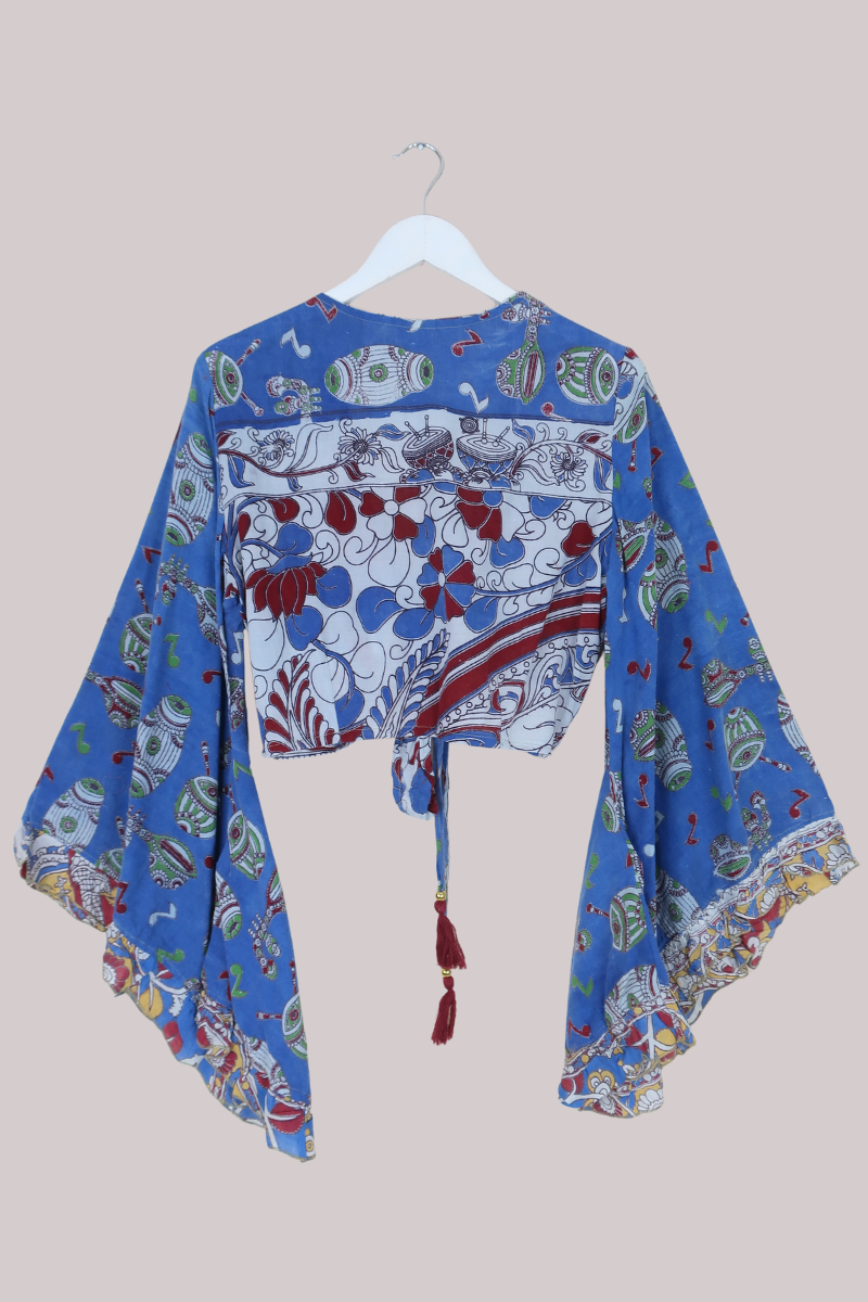 Venus Vintage Cotton Wrap Top in Drumbeat Blues - Size M/L