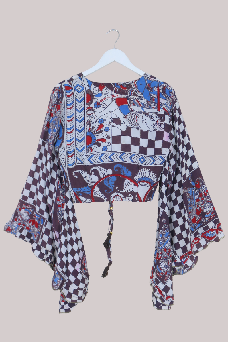 Venus Vintage Cotton Wrap Top in Cedar Checkerboard  - Size M/L