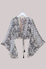 Venus Vintage Cotton Wrap Top in Earthy Paisley Tile - Size S/M