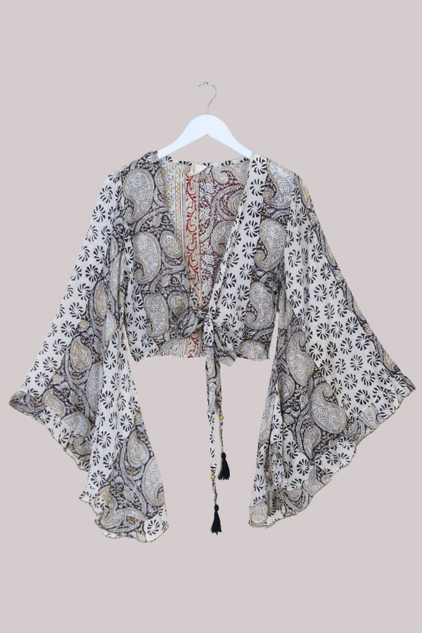 Venus Vintage Cotton Wrap Top in Earthy Paisley Tile - Size S/M