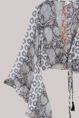 Venus Vintage Cotton Wrap Top in Earthy Paisley Tile - Size S/M