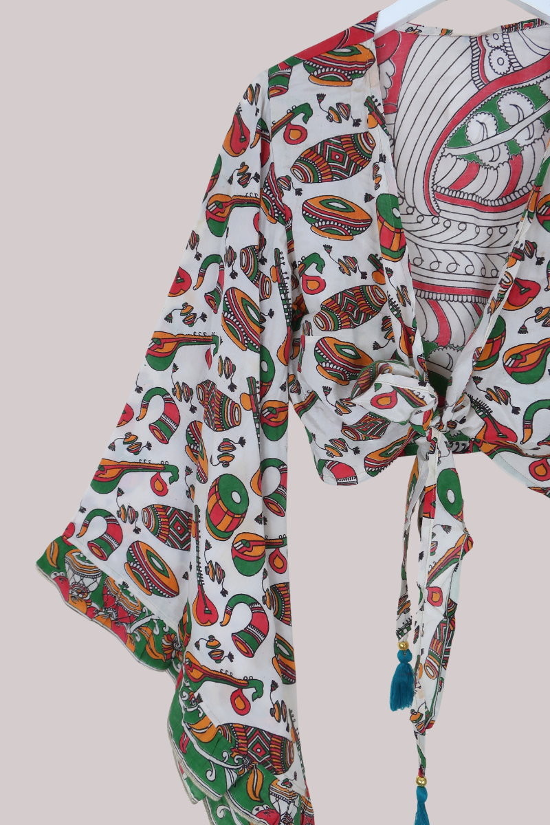 Venus Vintage Cotton Wrap Top in Vivid Music Festival - Size M/L