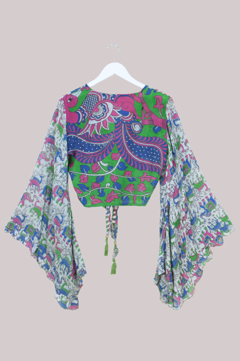 Venus Vintage Cotton Wrap Top in Colourful Safari Wildlife - Size S/M