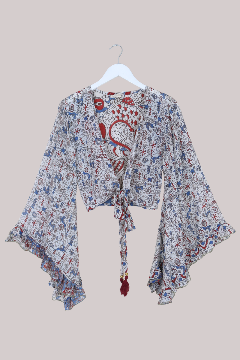 Venus Vintage Cotton Wrap Top in Fable Sketch - Size XS