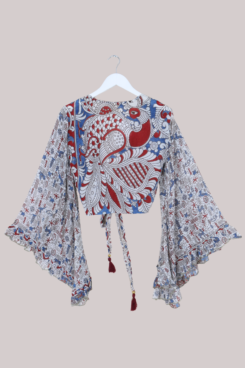 Venus Vintage Cotton Wrap Top in Fable Sketch - Size XS