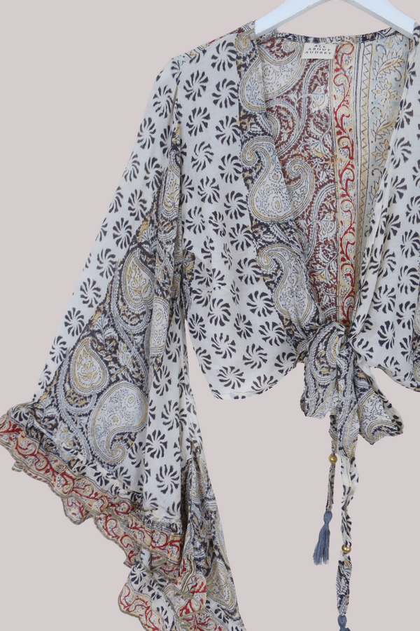 Venus Vintage Cotton Wrap Top in Sun & Earth Paisley - Size M/L