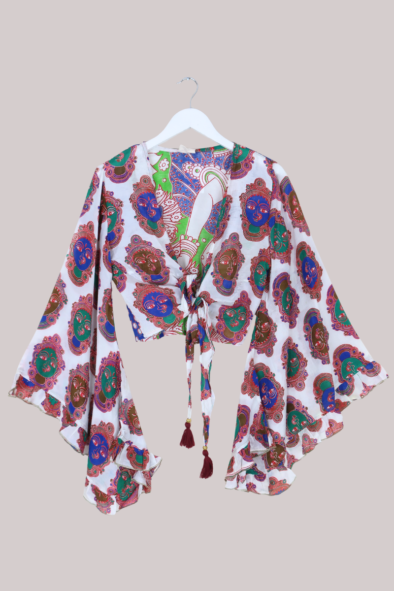 Venus Vintage Cotton Wrap Top in Bejewelled Bohemia - Size S/M