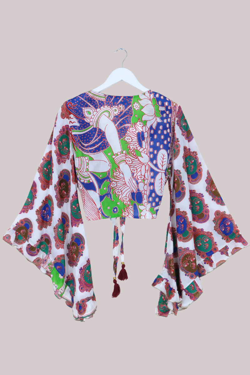 Venus Vintage Cotton Wrap Top in Bejewelled Bohemia - Size S/M