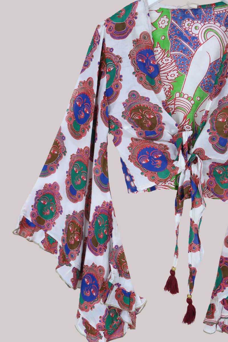 Venus Vintage Cotton Wrap Top in Bejewelled Bohemia - Size S/M