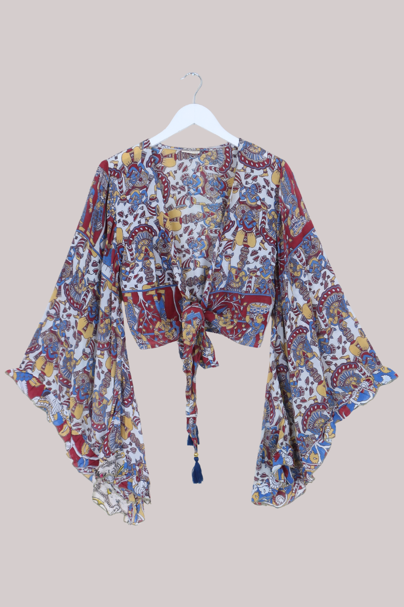 Venus Vintage Cotton Wrap Top in Abstract Musicians - Size S/M