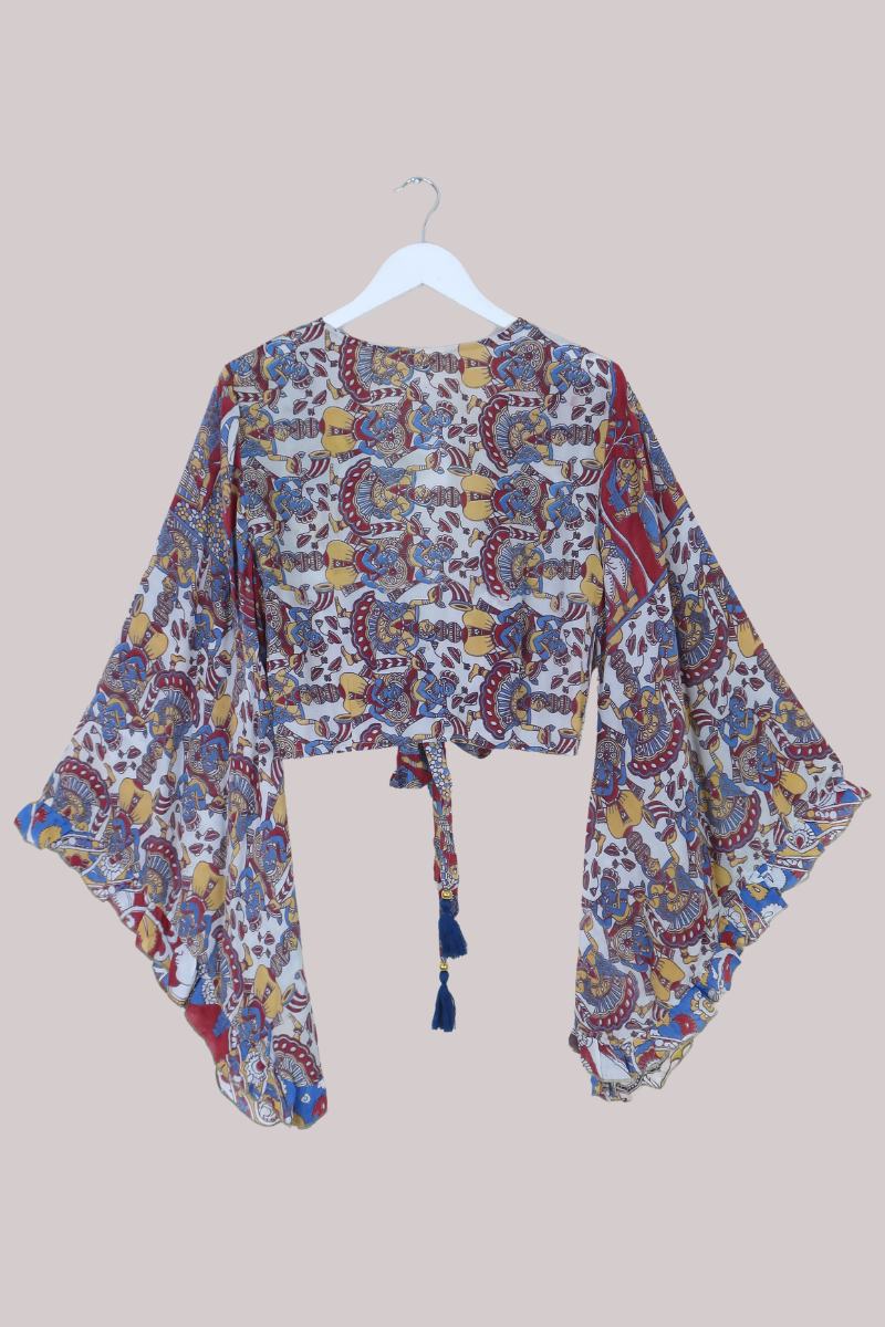 Venus Vintage Cotton Wrap Top in Abstract Musicians - Size S/M