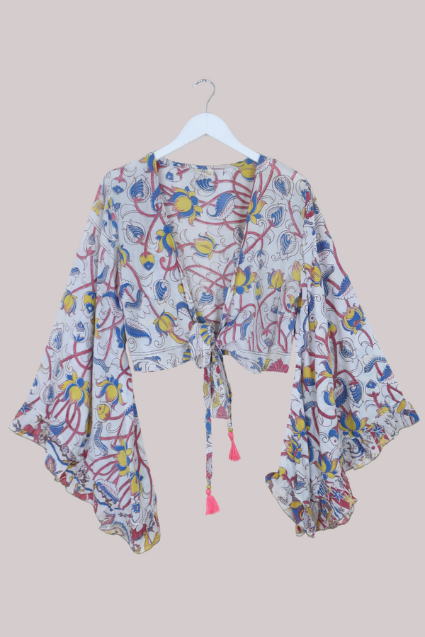 Venus Vintage Cotton Wrap Top in Technicolour Rose Buds - Size M/L