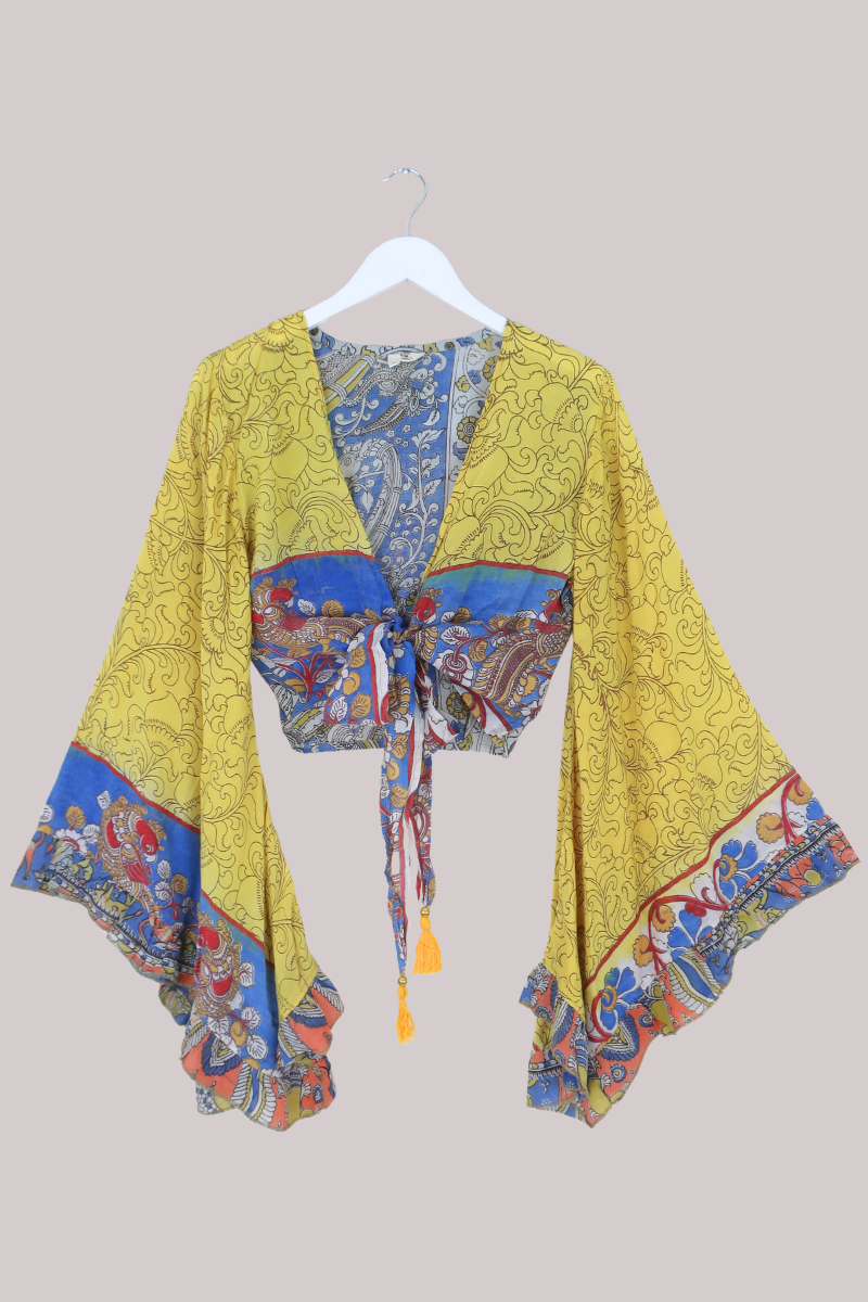 Venus Vintage Cotton Wrap Top in Limoncello Florals - Size S/M