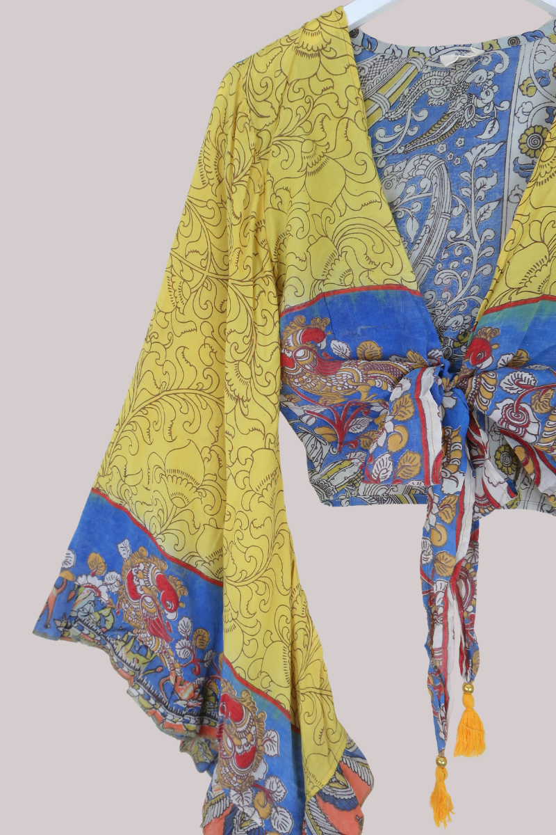 Venus Vintage Cotton Wrap Top in Limoncello Florals - Size S/M