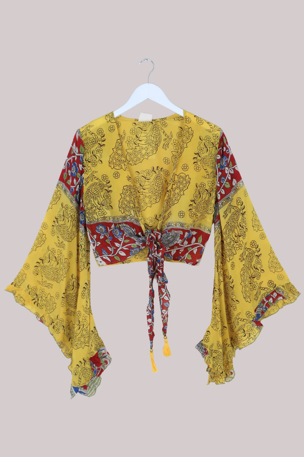 Venus Vintage Cotton Wrap Top in Dandelion Peacocks - Size S/M