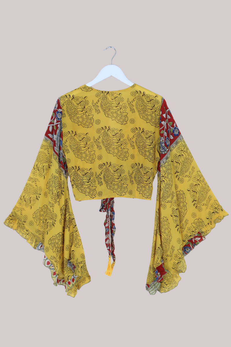 Venus Vintage Cotton Wrap Top in Dandelion Peacocks - Size S/M
