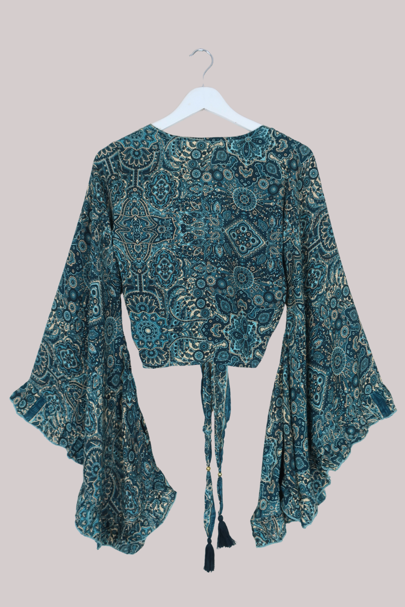 Venus Wrap Top in Simone Blue Mandala