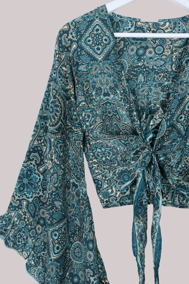 Venus Wrap Top in Simone Blue Mandala