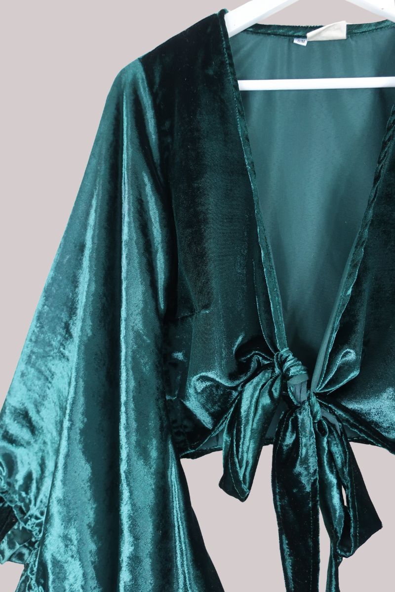 Khroma Venus Wrap Top in Diesel Green Ice Velvet