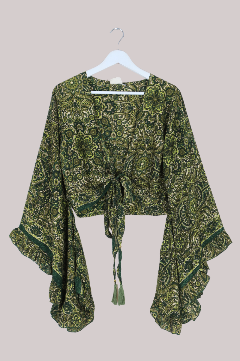 Venus Wrap Top in Coltrane Green Mandala