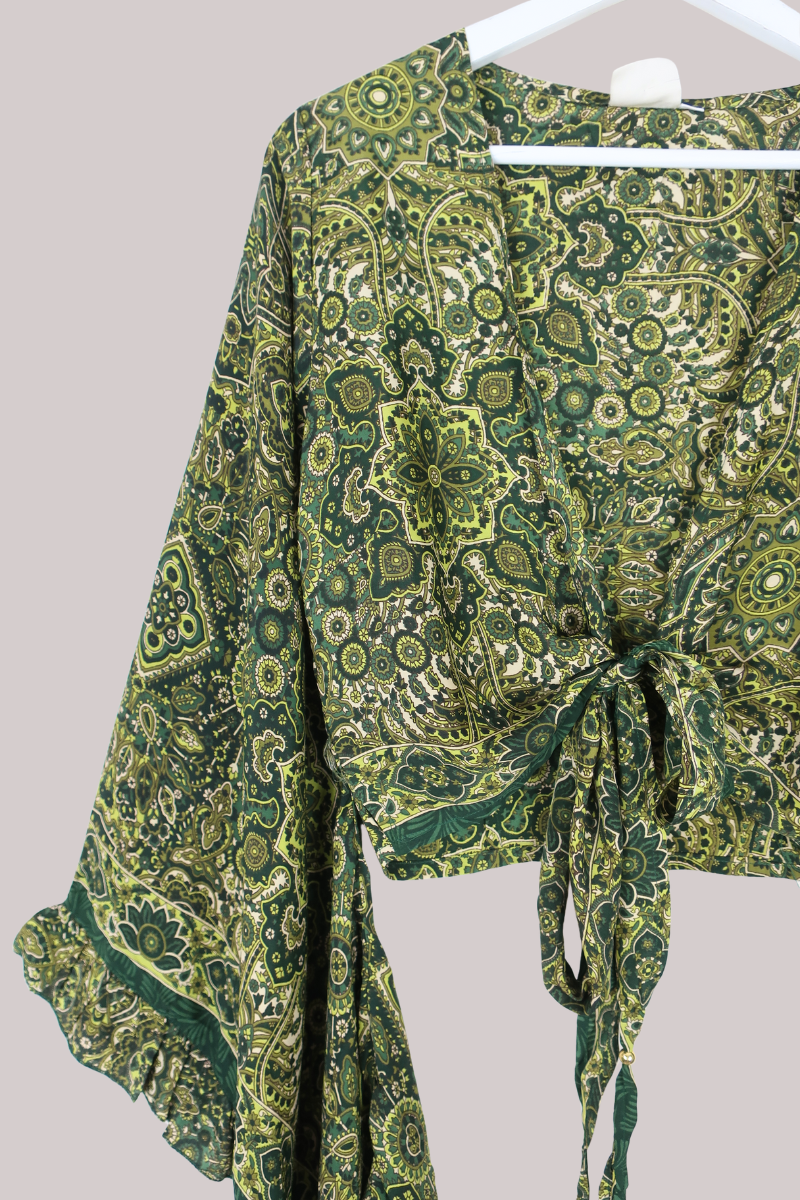 Venus Wrap Top in Coltrane Green Mandala