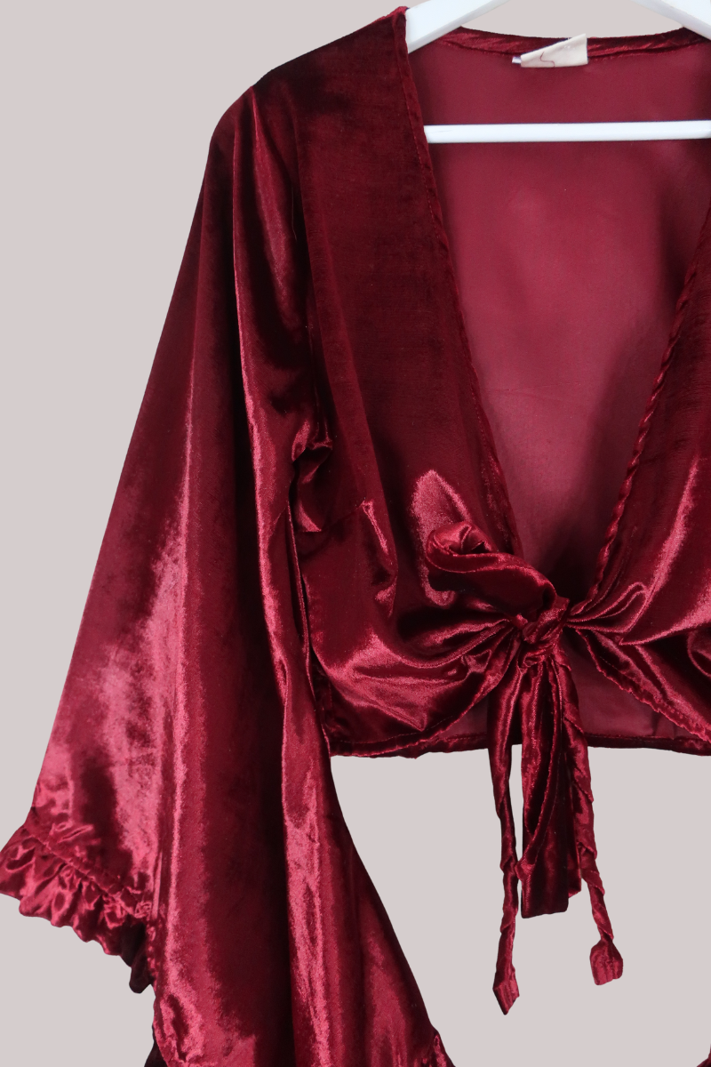 Khroma Venus Wrap Top in Ruby Red Ice Velvet