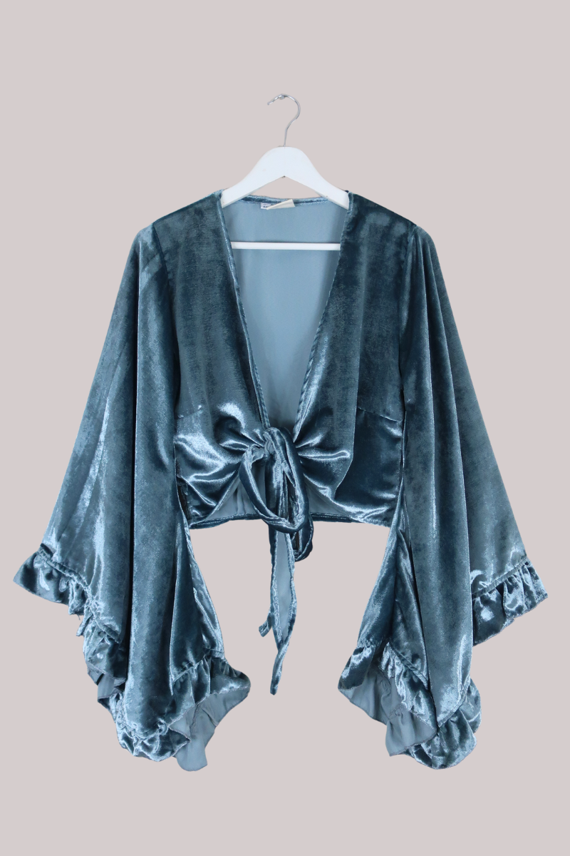 Khroma Venus Wrap Top in Mercury Blue Ice Velvet